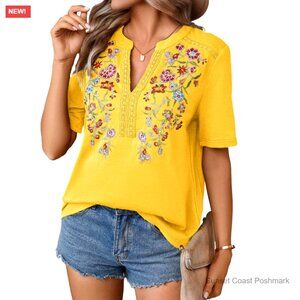 Embroidered Mexican Blouse Short Sleeve Polyester Elastane Tunic